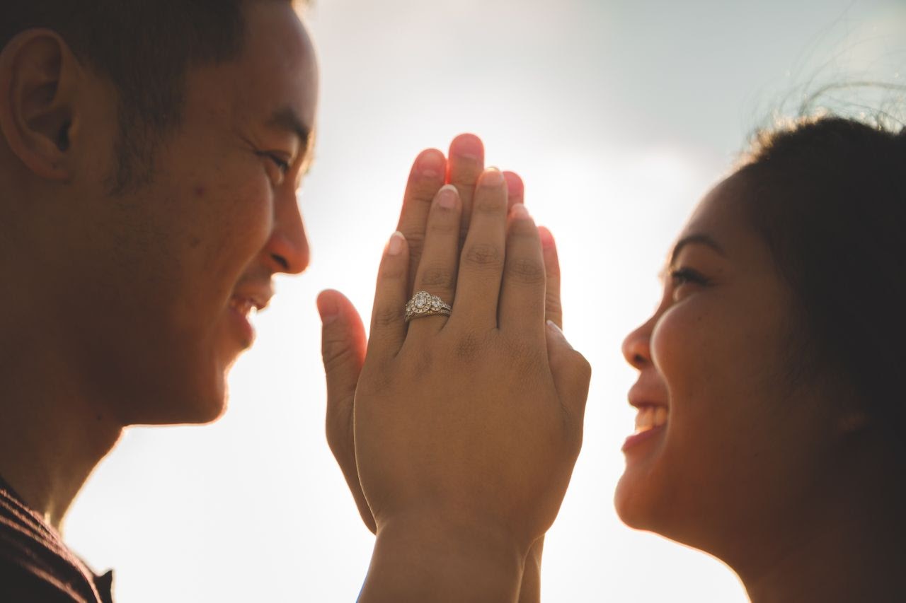 couple with engagement ring