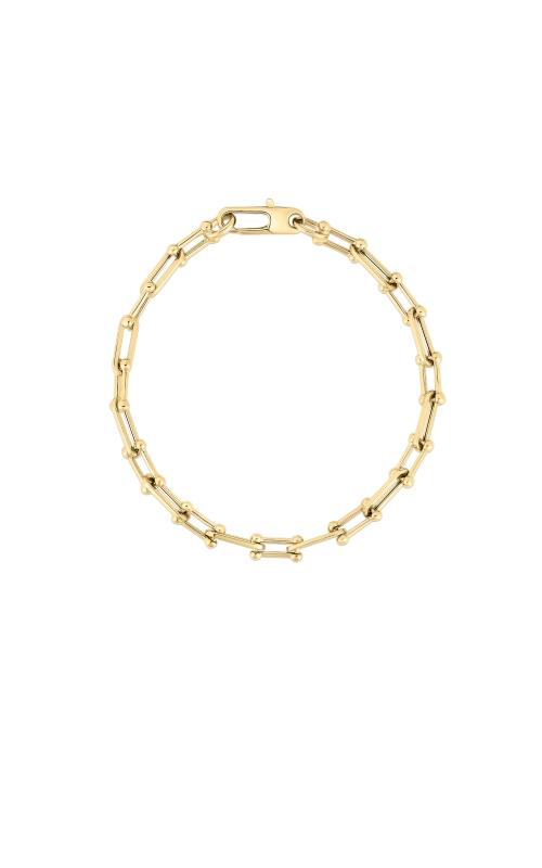A delicate gold chain-link bracelet.