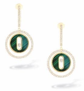 A malachite and diamond drop earrings from Messika’s Lucky Move collection.