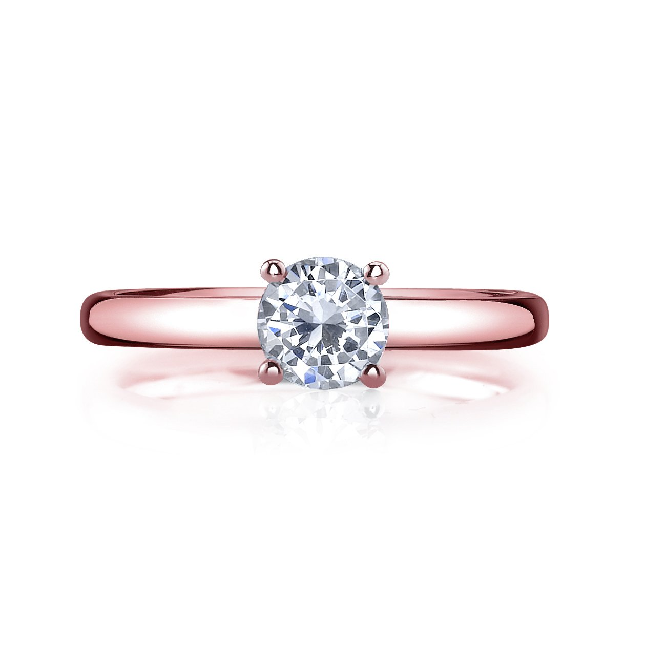 A rose gold solitaire engagement ring with round cut diamonds