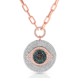 A rose gold evil eye pendant from Anne Sisteron.