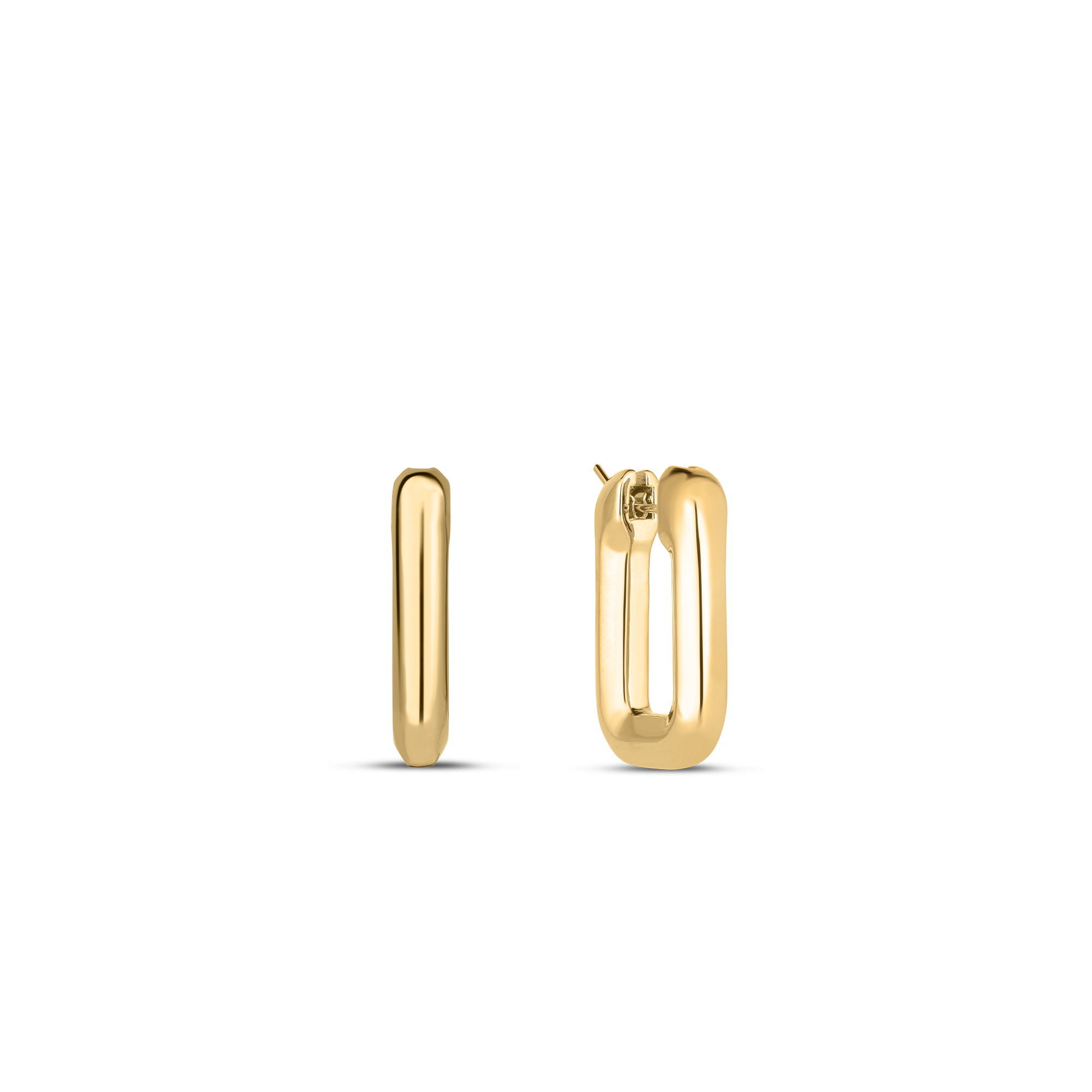 A yellow gold square hoop earrings