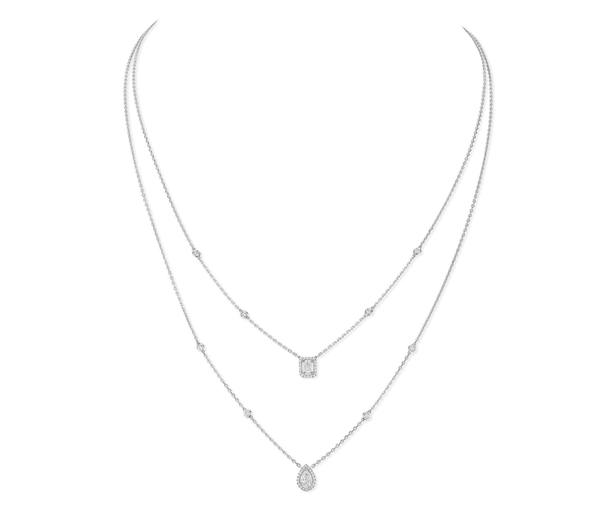 2 Rows White Gold Diamond Necklace