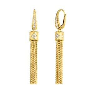 A pair of yellow gold tassel earrings from Roberto Coin’s Princess collection.