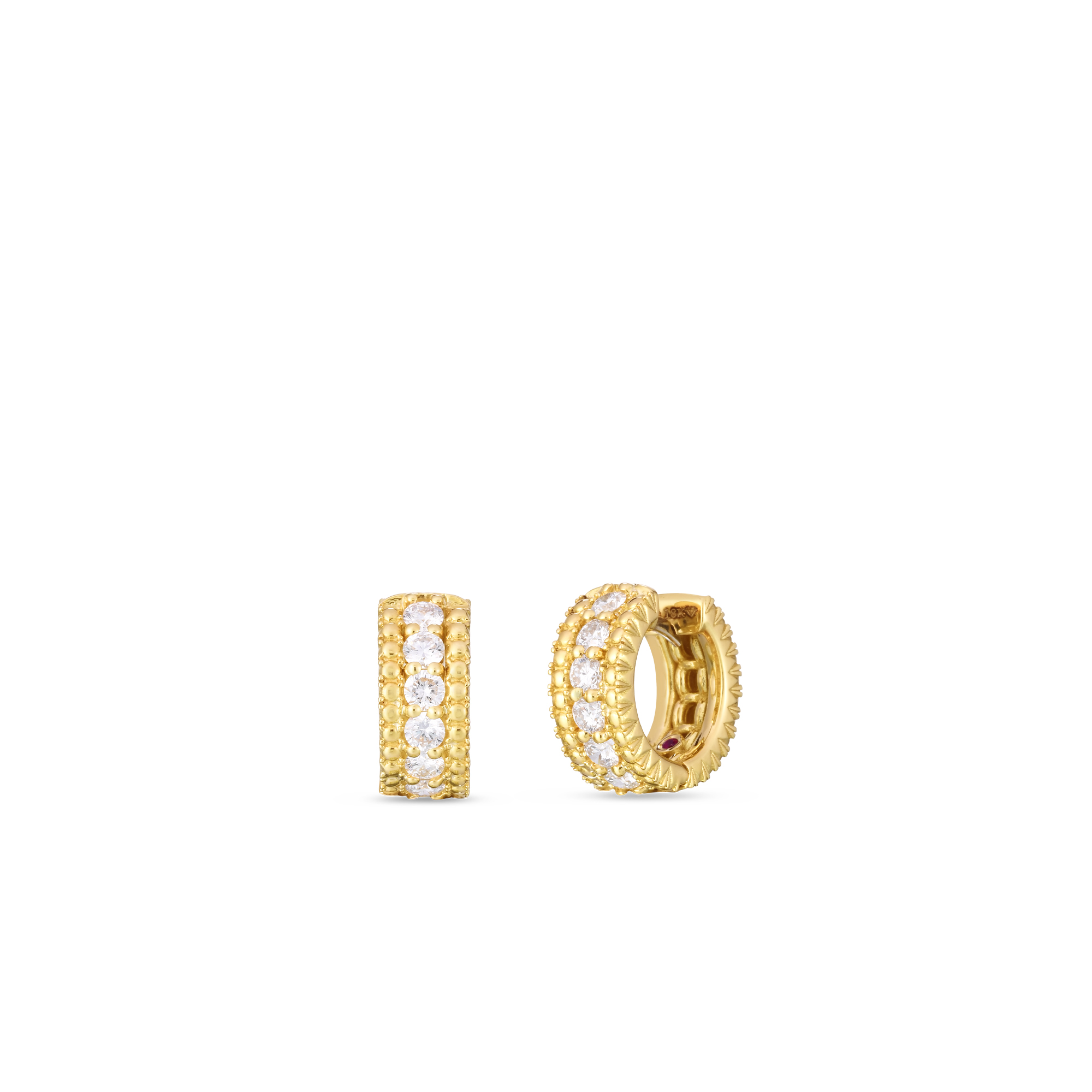 Stunning yellow gold diamond huggies.