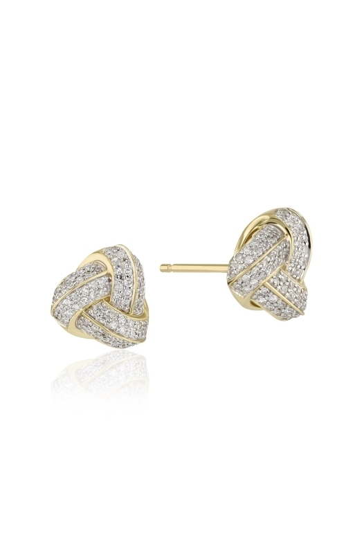 Stunning yellow gold love knot stud earrings, heavily encrusted with sparkling white pavé diamonds.