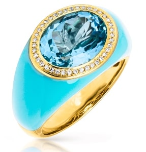 This Anne Sisteron fashion ring features bright blue enamel and gemstones.