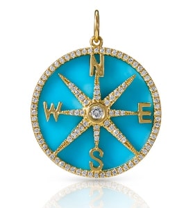 A turquoise compass pendant from Anne Sisteron.