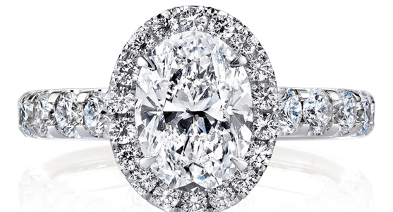 This oval-cut diamond halo ring from Kirk Bridal.