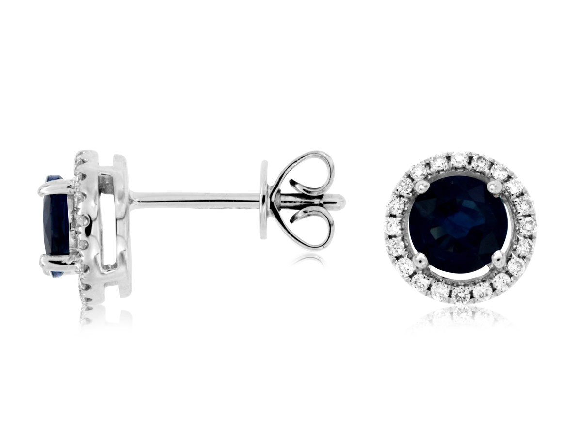 Kirk Signature Blue Sapphire and Diamond Halo Studs Kirk Signature Blue Sapphire and Diamond Halo Studs
